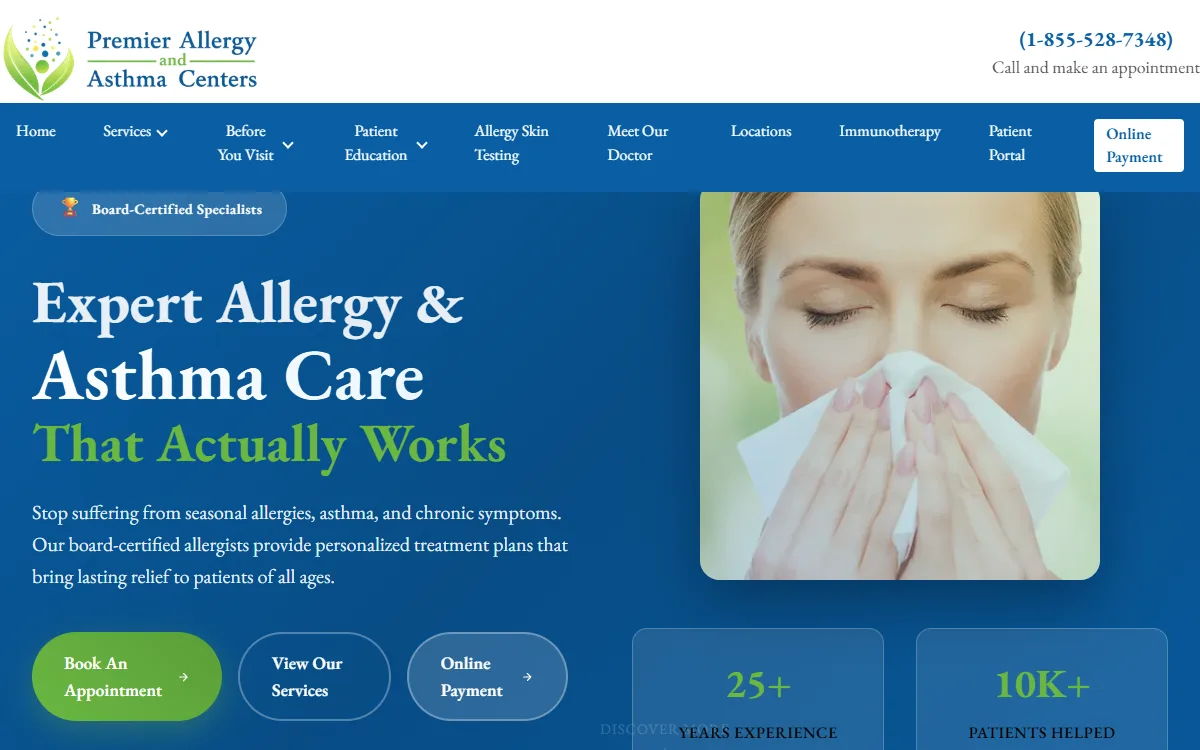 Allergy and Asthma Clinical Centers medical practice website homepage