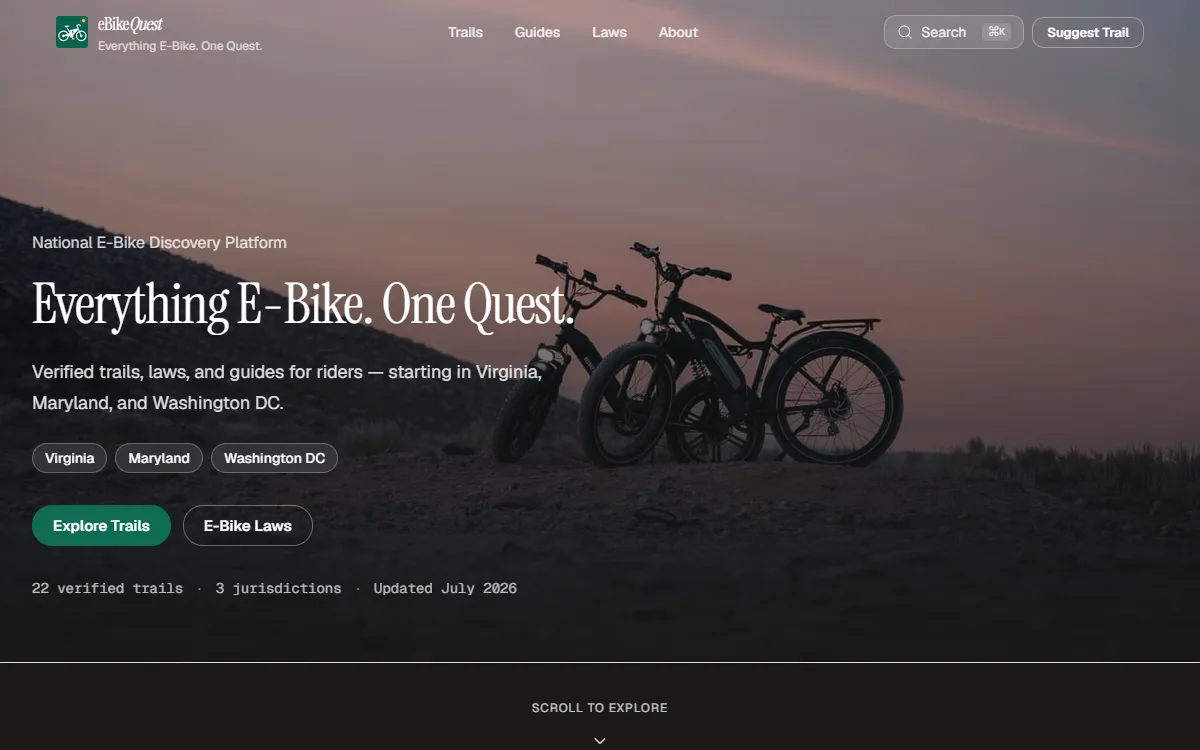 EBikeQuest e-bike information website homepage