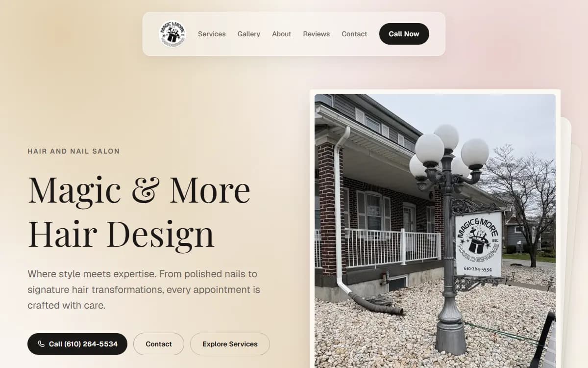Magic and More Hair Design salon website homepage