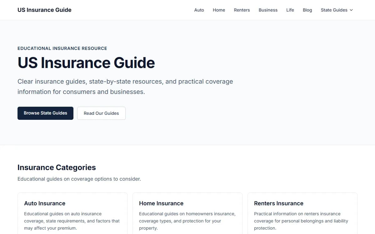US Insurance Guide consumer insurance website homepage