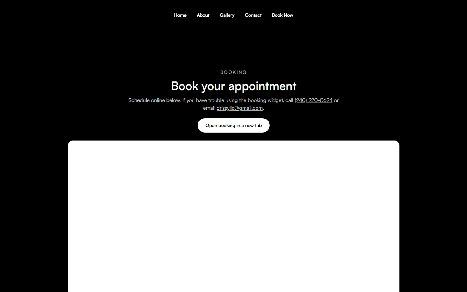 Drissy the Barber website homepage with booking call-to-action and featured barber gallery in Rockville, Maryland